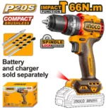 Masina de insurubat si gaurit cu impact pe acumulator (fara acum) 66N.m INGCO CIDLI206681