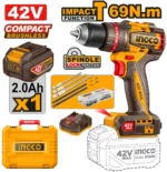 Mașină de înșurubat cu percuție cu acumulator INGCO 69Nm 42V/1*2Ah CIDLI426981
