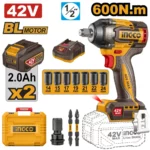 Mașină de înșurubat cu impact cu acumulator BLmotor 42V/2*2Ah 600N.m INGCO CIWLI42602