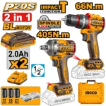 Set din 2 scule cu acumulator 20V/2*2.0Ah INGCO CKLI20286