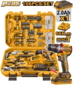 Set 166 buc instrumente cu CIDLI206681 cu acumulator 20V/1*2.0Ah INGCO HKTHP41662